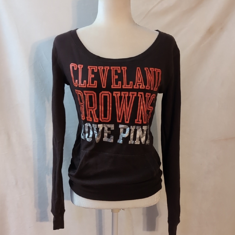 PINK Victoria's Secret Cleveland Browns X-Small Long Sleeve Tee - Brown, Orange